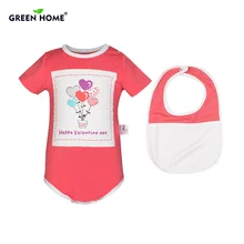 

Green Home Infant Romper+Saliva Towel 2 PCS 100% Cotton Baby Jumpsuit Cute Boy Girl Newborn Romper and Bib Quality Baby Clothes