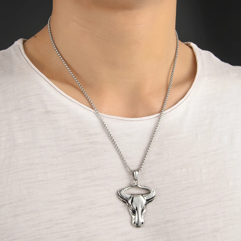 

ZFVB Men Punk Taurus Necklace Pendant 316L Stainless Steel Constellation Necklaces Bullhead Pendants Mens Cattle Jewelry Bijoux