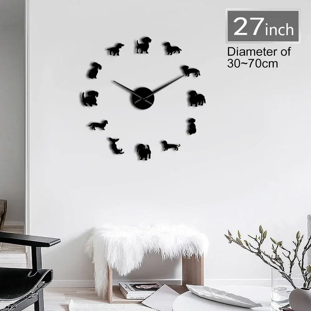 

Dog Breeds Oversized DIY Wall Clock Lovely Puppy Dachshund Animals Hospital Wall Art Pet Store Decor Clock Gift For Dog Lover