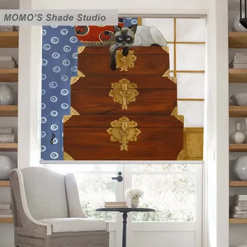 

MOMO Roller Blinds Blackout Design Window Blinds Painting Curtains Roller Shades Thermal Fabric Custom Size ,PRB set142-146