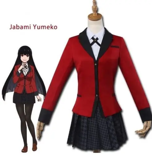 

drop ship Cosplay Costumes Anime Kakegurui Yumeko Jabami Japanese School Girls Uniform Full Set Jacket+Shirt+Skirt+Stockings+Tie