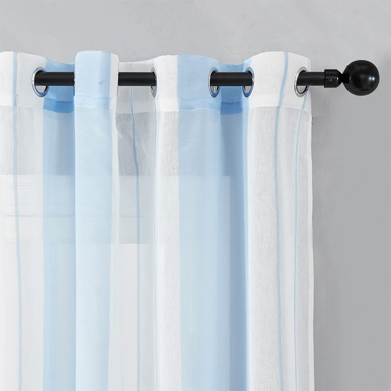 Topfinel Чистый полосатый узор тюль-шторы для спальни Тюль для кухни Занавески для гостиной дома декоративные еврапейский тюль на окна - Цвет: Light Blue