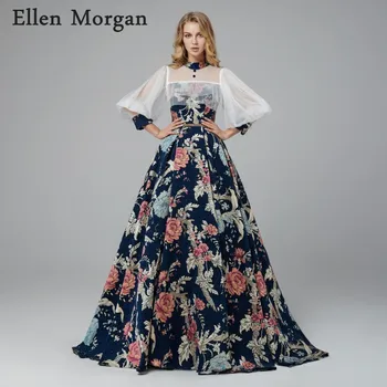 

Saudi Arabia muslim Evening Dresses 2019 Robe De Soiree Dubai Caftan Moroccan Parrern Elegant High Neck Long Sleeve Formal Gowns
