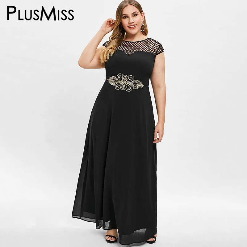 PlusMiss размера плюс XXXXXL ажурные чулки в сетку, сексуальное шифоновое Платья для вечеринок женская одежда большой Размеры XXXXL XXXL без рукавные Макси длинное платье