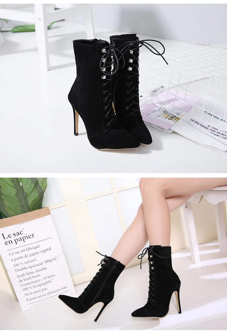 Женские ботильоны на шнурках Eilyken, черные ботинки-челси на высоком каблуке(11 см) с острым носком, новая модель обуви для женщин