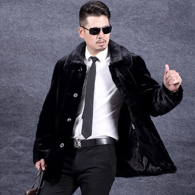 S-5XL New Fashion Men Winter Clothes 2018 Faux Fur Coat long Trench High Imitatin Mink Fur Coat Long Overcoat