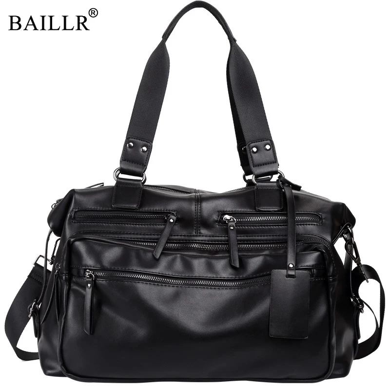 PU Leather Traveling Bag Men Fashion Travel Bags Hand Large carry on Luggage Black Zipper Duffle ...