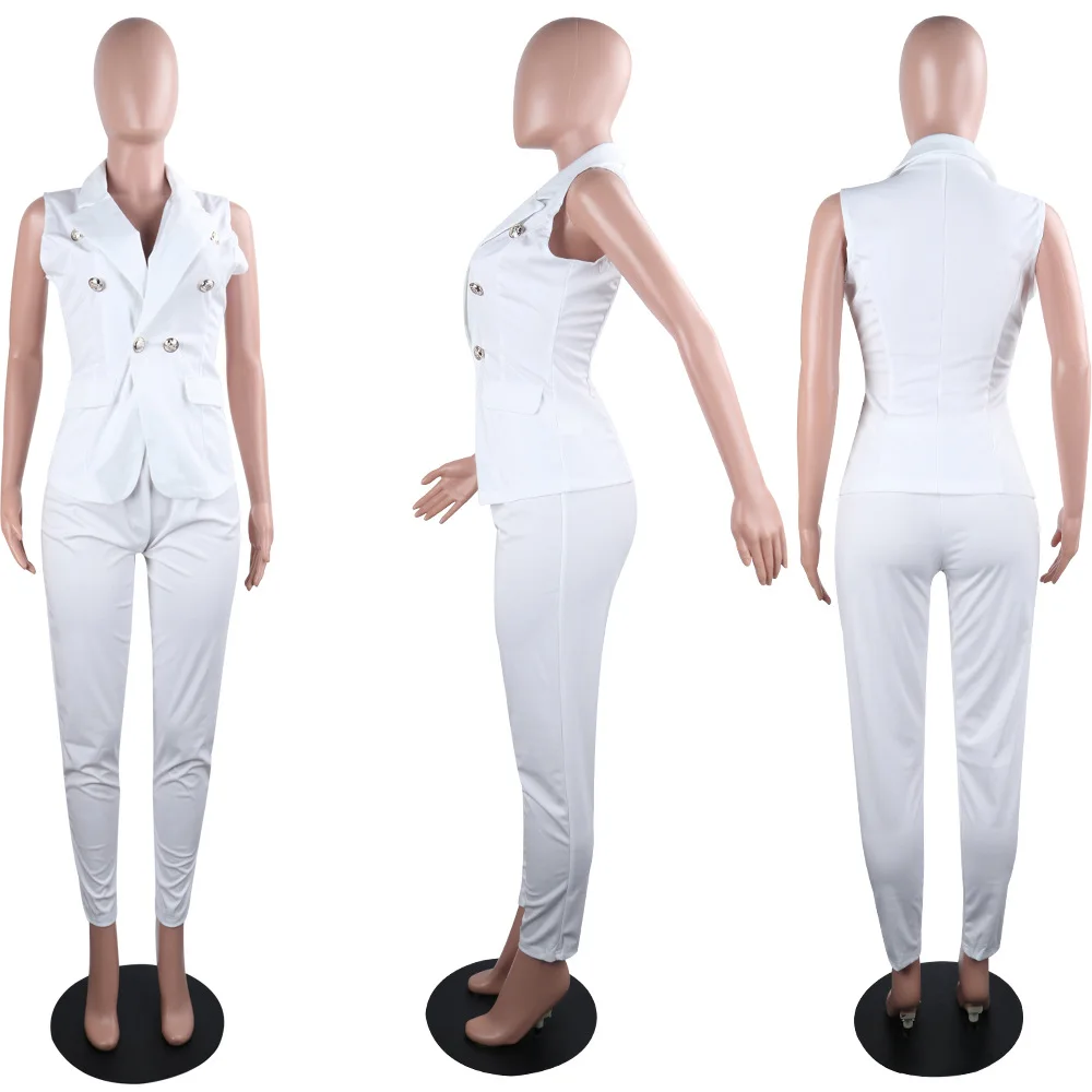 Echoine белый OL офисный женский Блейзер костюм комплект из 2 предметов элегантные рабочие брюки костюмы combinaison femme куртка и брюки костюм