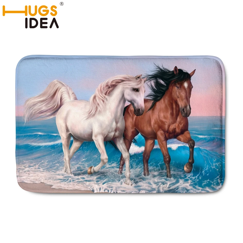 

HUGSIDEA Door Mat Floor Rugs Doormat Carpet 3d Horse Pattern Carpet Flannel Rectangle Hallway Parlor Mats Soft Non-slip Rug