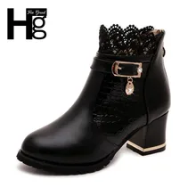 HEE GRAND Winter Fashion Women Boots Thick Heel Platform Shoes Buckle Autumn Winter Boots For Women Martin Ankle Boots XWX4963