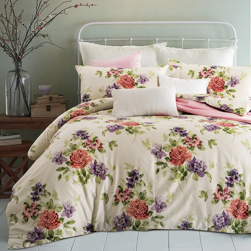 Posodono Egyptian Cotton rose flower Duvet cover king queen size