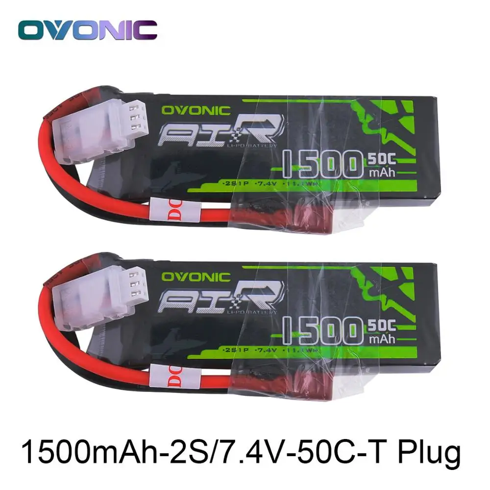 2х аккумулятор ovoic 7,4 V 1500mAh 50C-100C 2S LiPo с Т-образным разъемом для 1/18 RC автомобиля 1:18 размера автомобиля вертолета самолета квадрокоптера - Цвет: Only 2 batteries