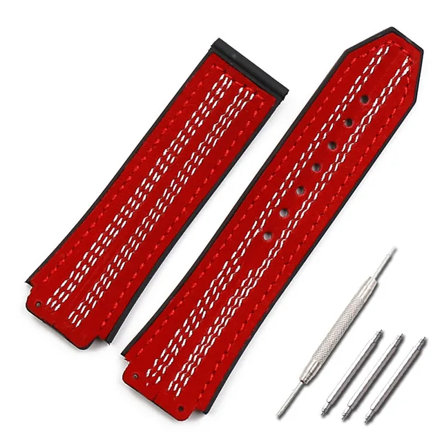 Red mad cowhide strap watch accessories for HUBLOT series 19mmx25mm sports waterproof rubber strap men and women style3