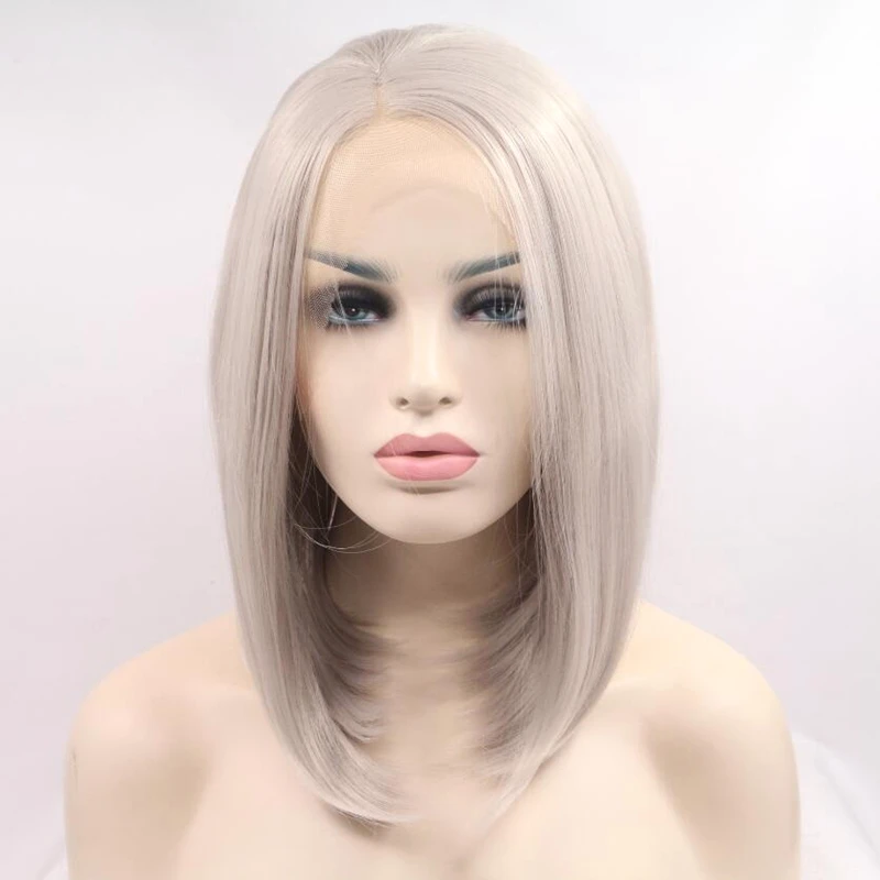 JOY&BEAUTY hair Short wig pure grey silky straight wigs for woman