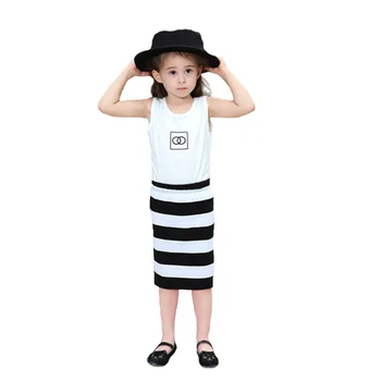 

Girls Clothes Skirt Suit Cotton Summer Sleeveless Print Vest Striped Short Dress Baby 2-6 Y Child Quality Clothing Hot Sale