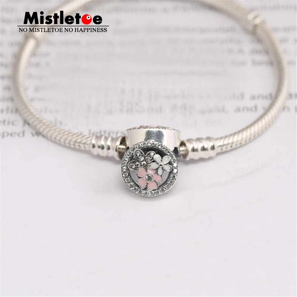 

Authentic 925 Sterling Silver Poetic Blooms, Mixed Enamels & Clear CZ Clasp Bracelet Women Snake Chain Fit Eurpeon Jewelry
