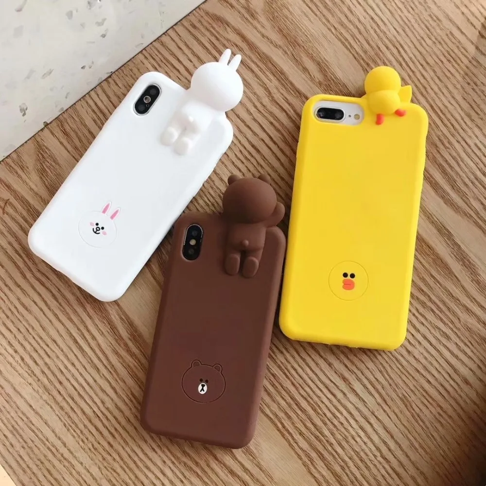 3D мультфильм коричневый Медведь Кролик курица чехол для телефона для iPhone X XS XSMax XR силиконовый мягкий чехол s для iPhone 6 6S 7 8 Plus задняя крышка