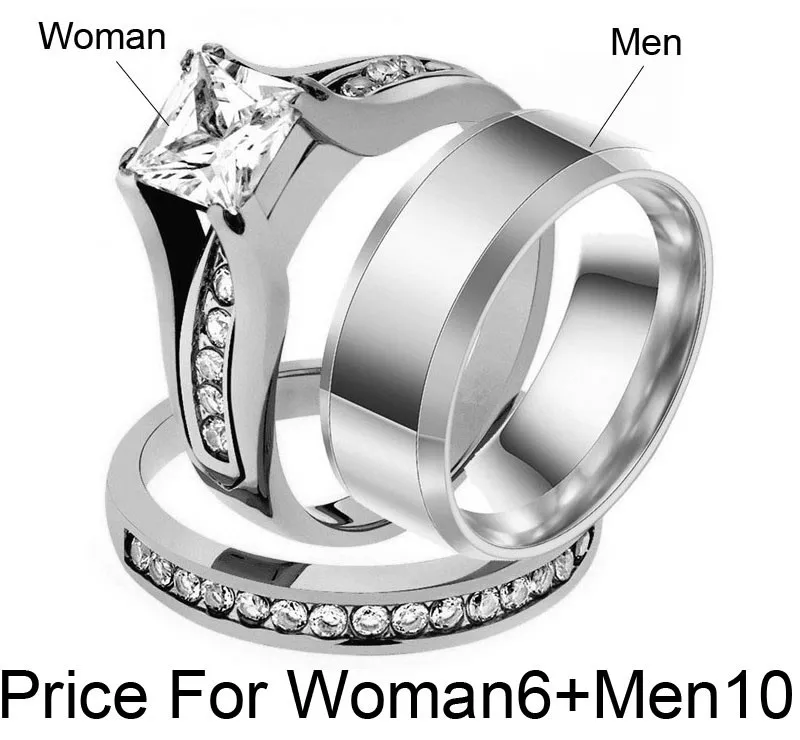 Ювелирные изделия, обещание на помолвку, двойные кольца для пар, для мужчин и женщин, золотые цветные пары, набор обручальных колец из нержавеющей стали для мужчин и женщин - Цвет основного камня: Woman6Men10