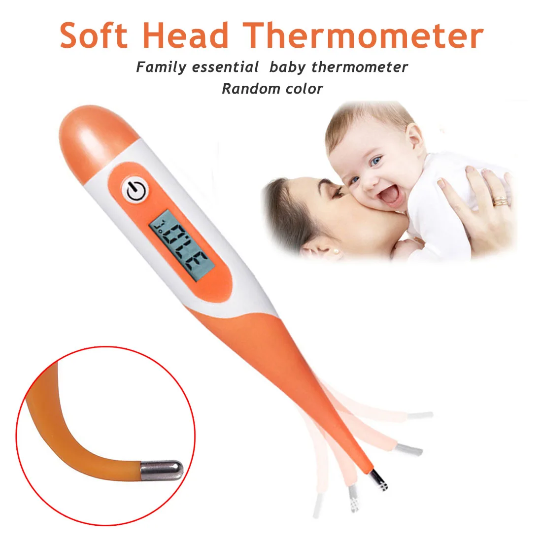 

LCD Soft Head Electronic Thermometer Deep Waterproof Adult kid Baby Mouth Underarm Body Temperature