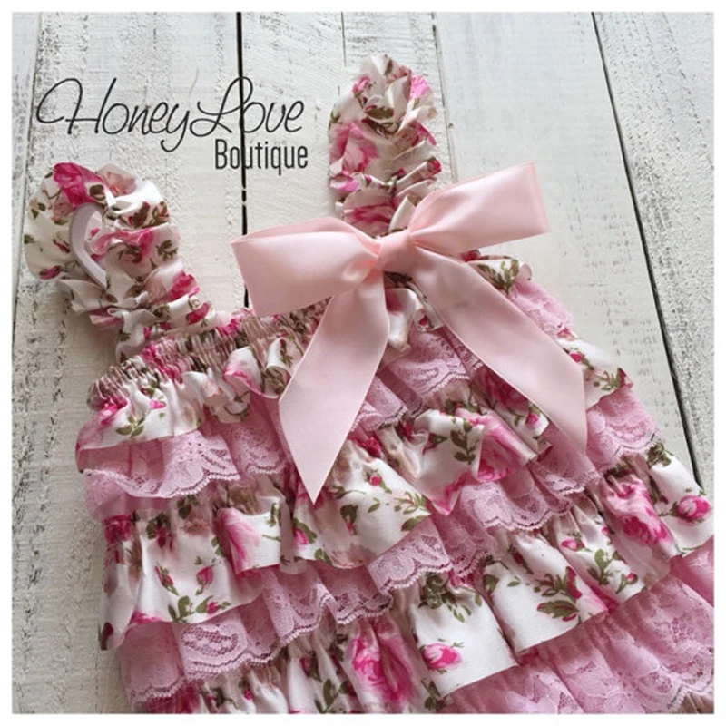 الوليد بيبي روز الدانتيل رومبير لطيف الاطفال الطفل كشكش القوس الملابس طفل الفتيات الجلباب NewBron الطفل 1th عيد ميلاد صور وتتسابق