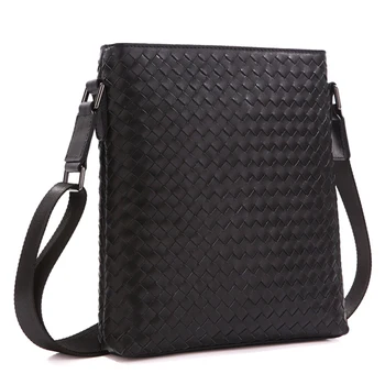 

TIDING Men's Messenger Bags Hand-finished Woven Leather Trim Luxury Brand Shoulder Bag 1144