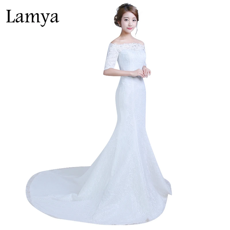 Lamya New Designer Lace Mermaid Wedding Dress Plus Size Half Sleeves High Quality Sexy Lace Gown Real Images Vintage Dresses