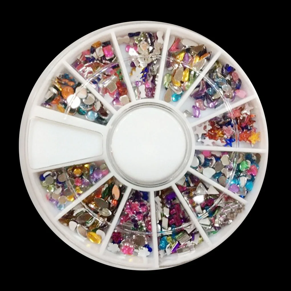 1 صندوق مختلط الملونة و حجم مسمار الفن ديكورات الساطع مسمار الراين Flatback مانيكير اكسسوارات 3D ترصيع الأظافر عجلة