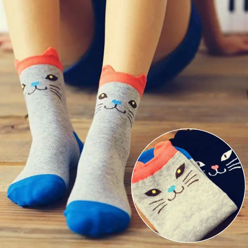 Harajuku Japanese Cartoon Cat Lovers Cotton Women's Ankle Socks Spring Winter Style Creative Girls Fashion Lady socks sport