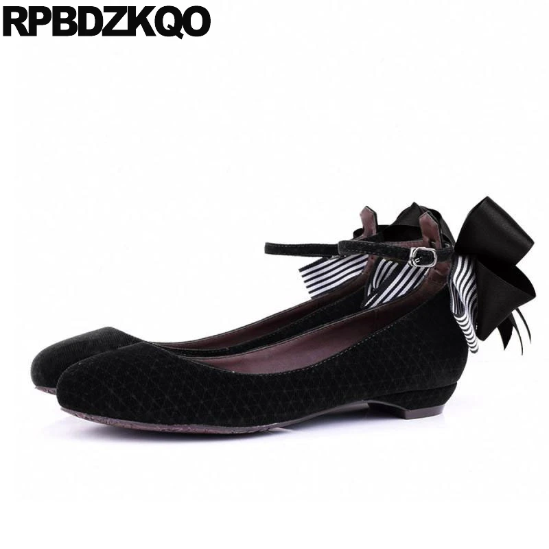 

5 2018 china designer bow ladies pointed toe flats kawaii black big women dress shoes satin striped suede party ankle strap