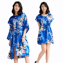 Женский пижамный комплект из 2 предметов, ночная рубашка из вискозы и халат, летняя Домашняя одежда, сексуальный халат для невесты, подружки невесты, Свадебный халат, комплект кимоно с цветочным рисунком павлина, Халат