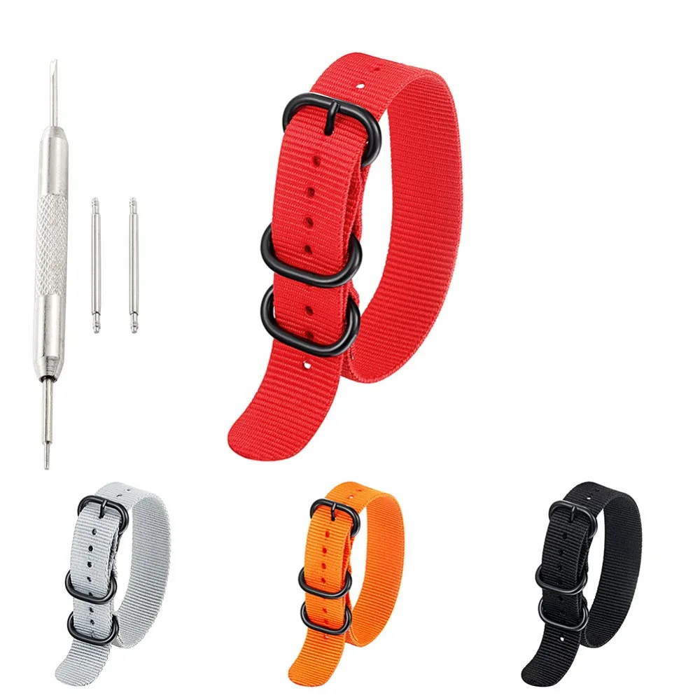 1pc Top Quality 20mm 22mm 24mm Nylon Strap Strap Wristband 5 Ring Black Silver Button Watch Accessories KZfashion