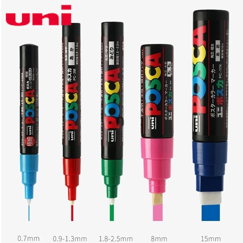 Uni Posca PC-3M маркер краски-тонкий Tip-0.9mm-1.3mm 15 цветов Чехол