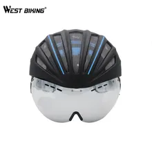 WEST BIKING Ultralight Bicycle Helmet With Lens 280g Goggles Cycling Helmet Double Layers Casco Ciclismo In-mold MTB Bike Helmet