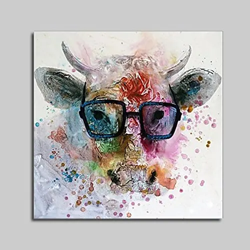 Large Size 100% Hand Painted Animal Oil Painting Smart Bull Glasses Unframed Cheap Price for Living Room Unique Gift Art | Дом и сад