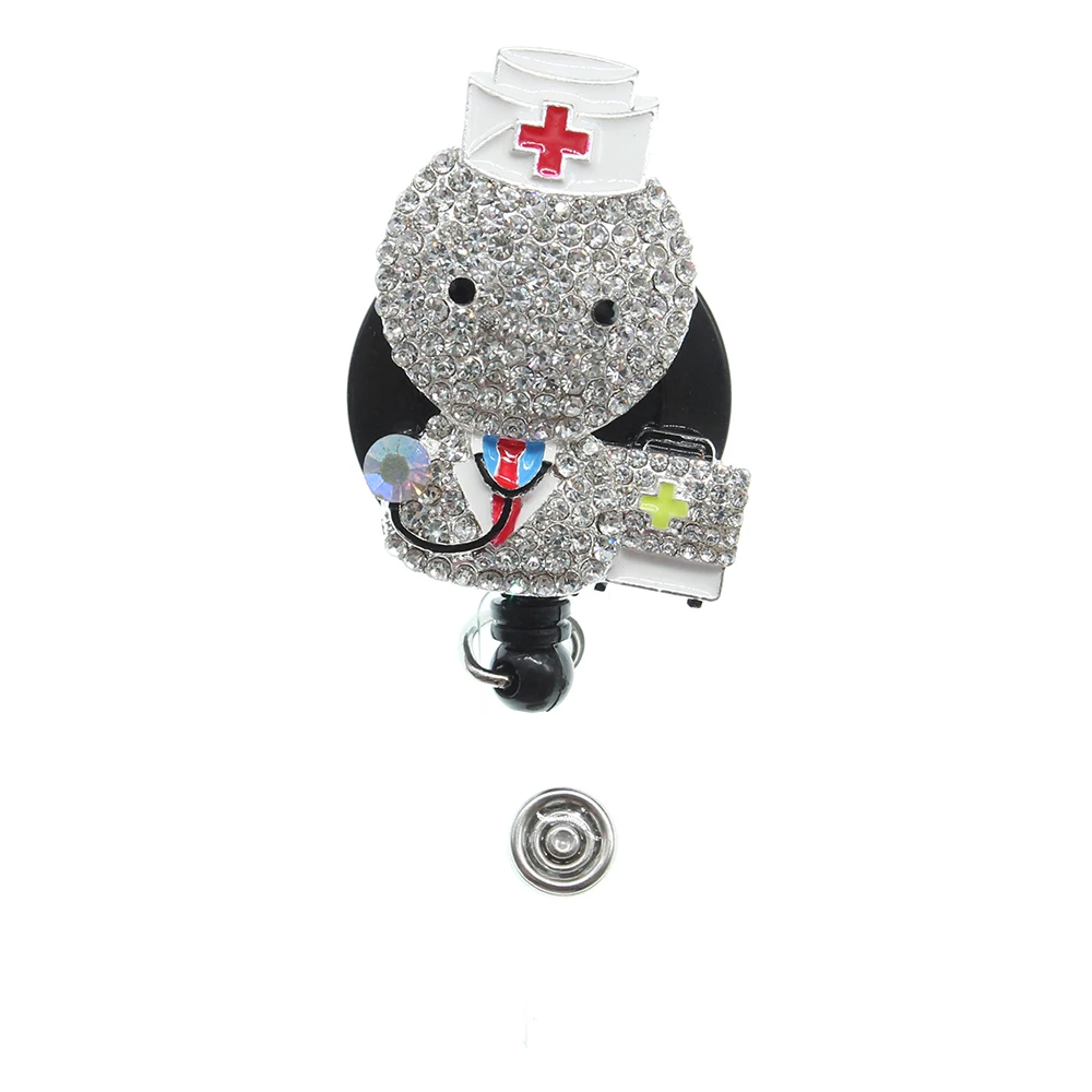 

hot sell New arrival medical Cute cartoon Rhinestone shining doctor Retractable animal ID Badge Holder reel