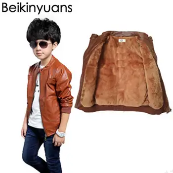 

Autumn And Winter Boys Plus Velvet Thick Leather Jacket Children Pure PU Leather Jacket Coat Warm Kids Clothing