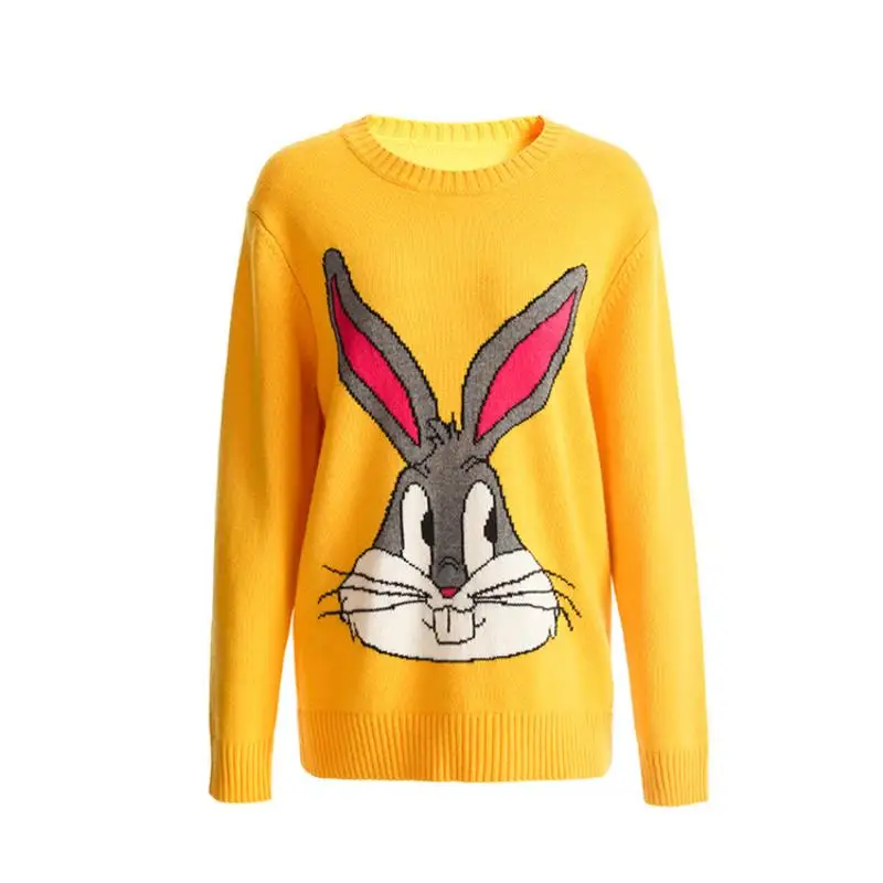 Women's Autumn&winter new O-neck embroidery cartoon big rabbit loose lazy style sweater fashion simple cozy pullover jumper tops