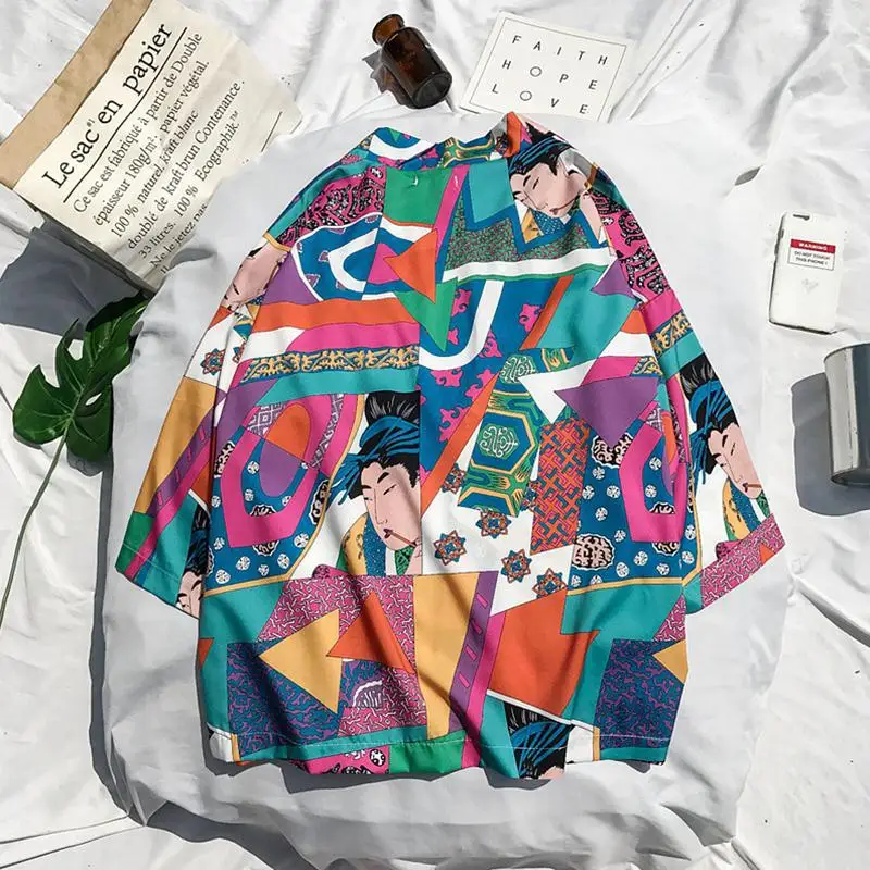 2018 اليابانية كيمونو قمصان الرجال الهيب هوب الشارع الشهير المتناثرة السراويل كم قمصان الرجال 3D الطباعة مغني الراب هاواي قمصان سترة الرجال