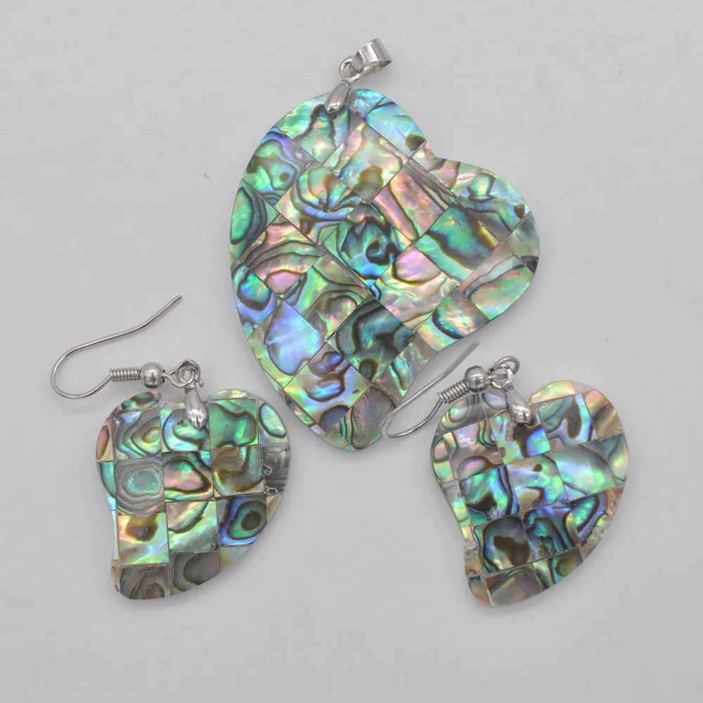 New Zealand Abalone Shell Heart Pendant Earrings Set Fashion Jewelry