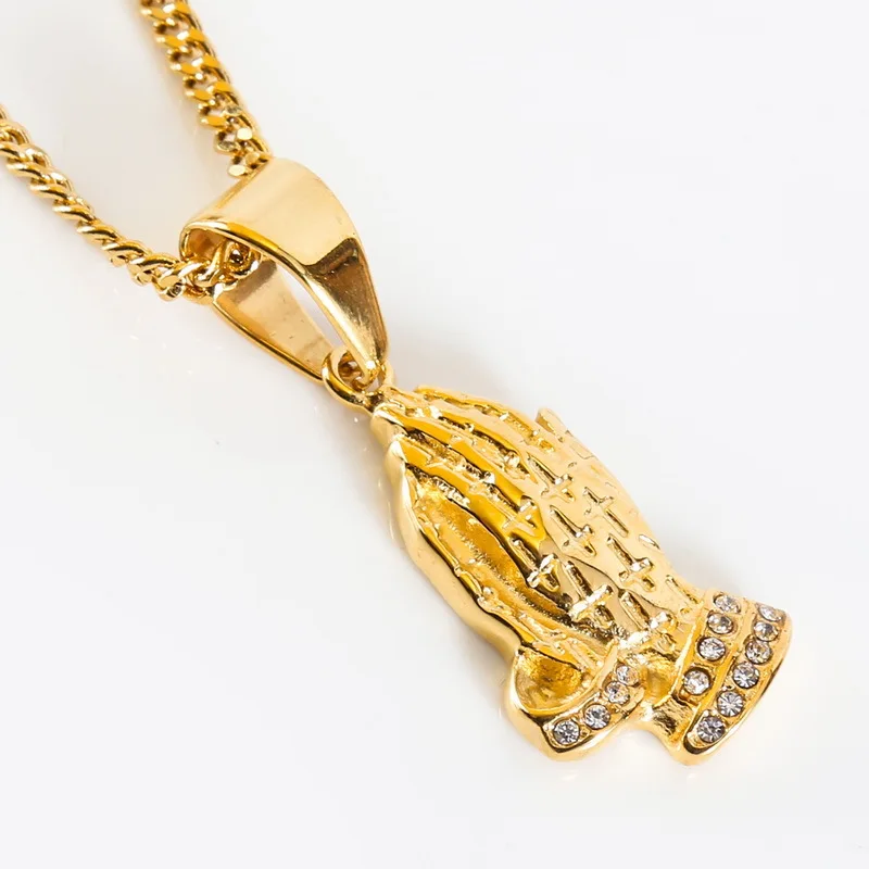 5 мм и 3 кубинской Титан prayerhand руки молящегося Rhinestone узор Нержавеющая сталь кулон