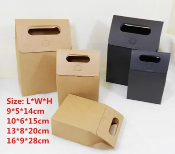 

20pcs/lot-4size Blank Black Paper Kraft Craft Gift Bags with Handle Soap Candy Bakery Cookie Biscuits Packaging Boxes