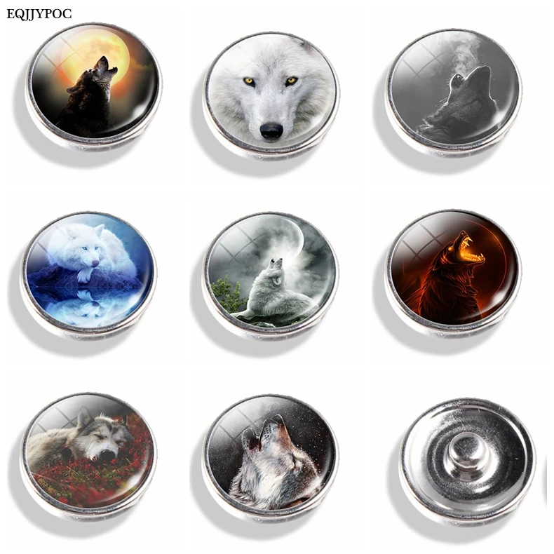 

1PCS 16 MM Wolf Pattern Glass Snap-fastener for Clothes, Bags, Hats, Snap Button Jewelry Accessories Removable Not Washable
