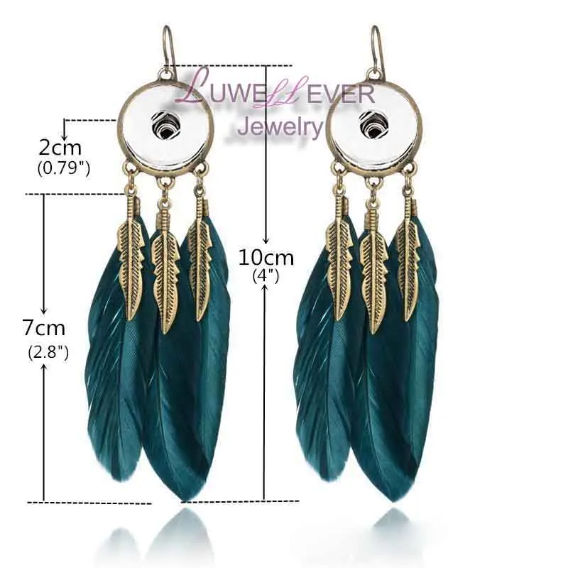 

new 08 trendy feather angel wing tassel dreamcatcher dangle 12mm 18mm snap button earrings for women fashion statement earring