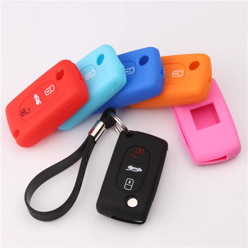 

3 Buttons Remote Silicone car Key Case cover fob shell protect For Peugeot 207 407 407SW remote car key case keychain gift