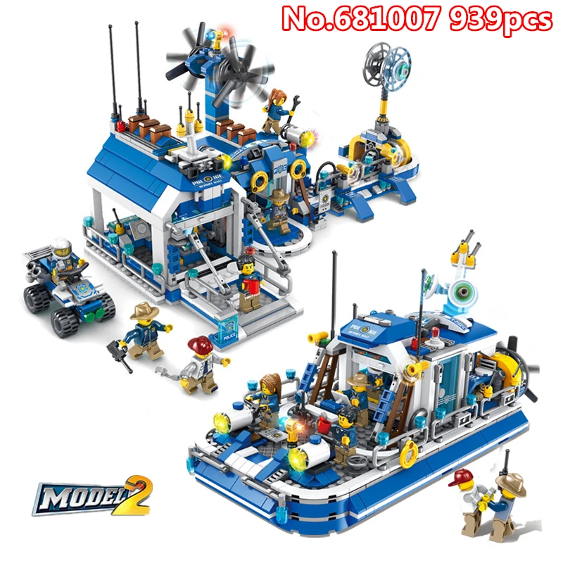 

939pcs DIY 2in1 Forest Police Station Building Blocks Arbitrary Change In 2 Forms Bricks Compatible With Legoing Toys For Kids