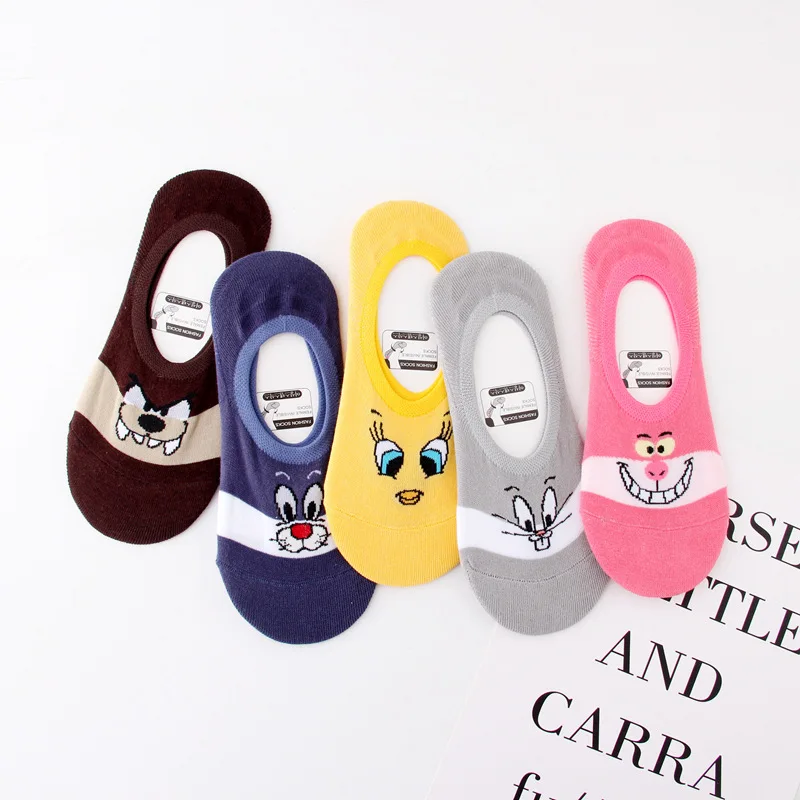 

5 color new jacquard mouse cartoon invisible boat socks Japanese silicone non-slip deodorant suction cute lady
