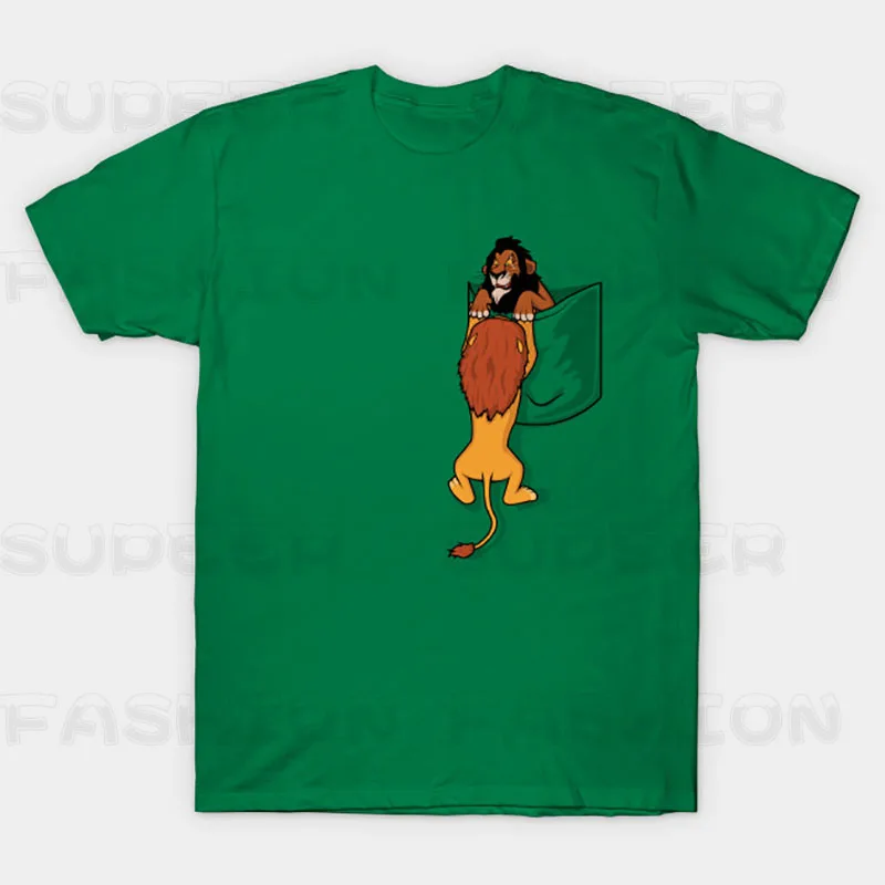 Хлопковая футболка для маленьких девочек с изображением короля льва и Симбы г. Летние футболки с короткими рукавами и карманом для мальчиков милая детская одежда dGKT061