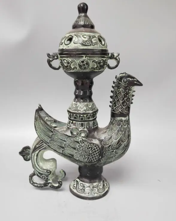

Chinese archaize bronze bird phoenix incense burner crafts Statue
