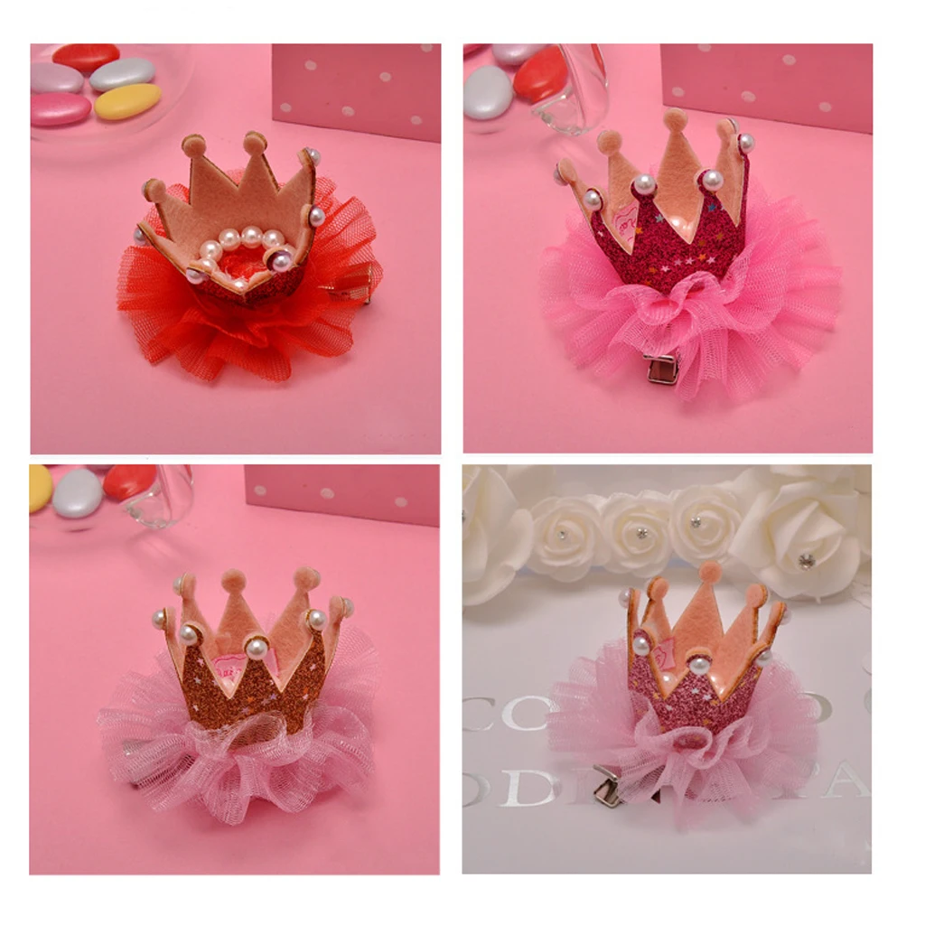 Lovely Children Girls Baby Wedding Party Crown Lace Princess Hairpin Hair Clip for Photo Prop Gift Accs 7Colors