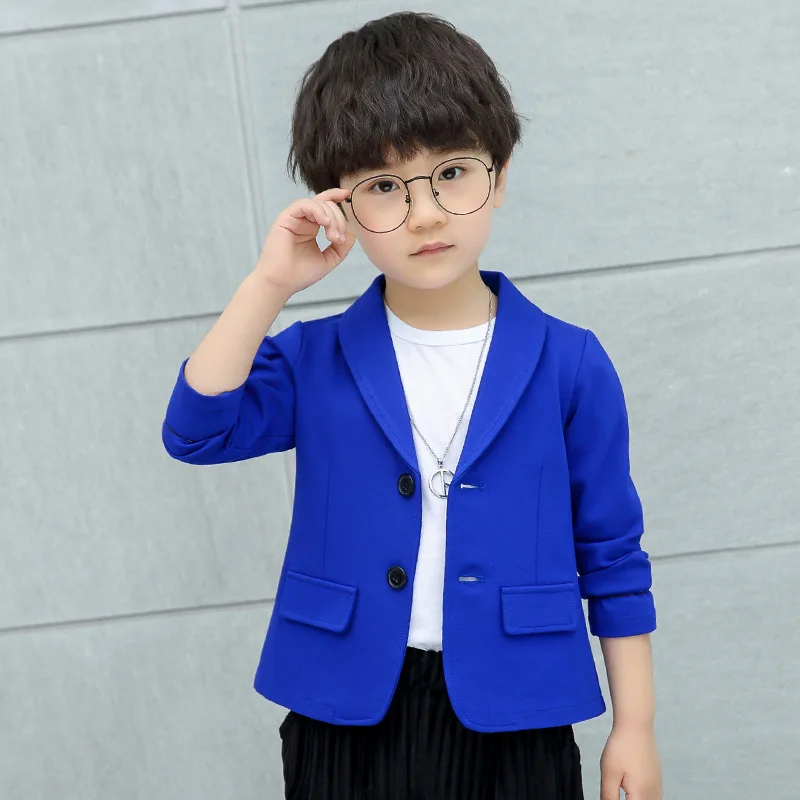 Новое Модное детское пальто, костюм для мальчиков, высокое качество, Детский Повседневный Блейзер на пуговицах для мальчиков, куртка - Цвет: Синий